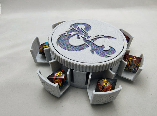 Rotating DnD Dice Case with Liquid Core Dice